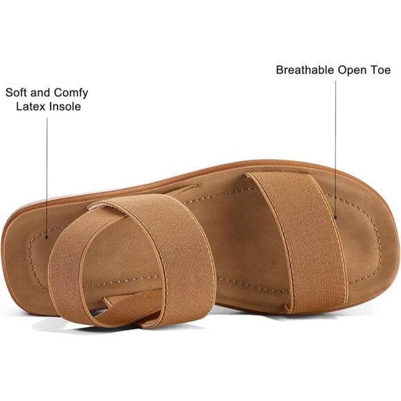 Mysoft Womens Sandals Size 9 Low Wedge Elastic Strap Platform Beige - Picture 4 of 12